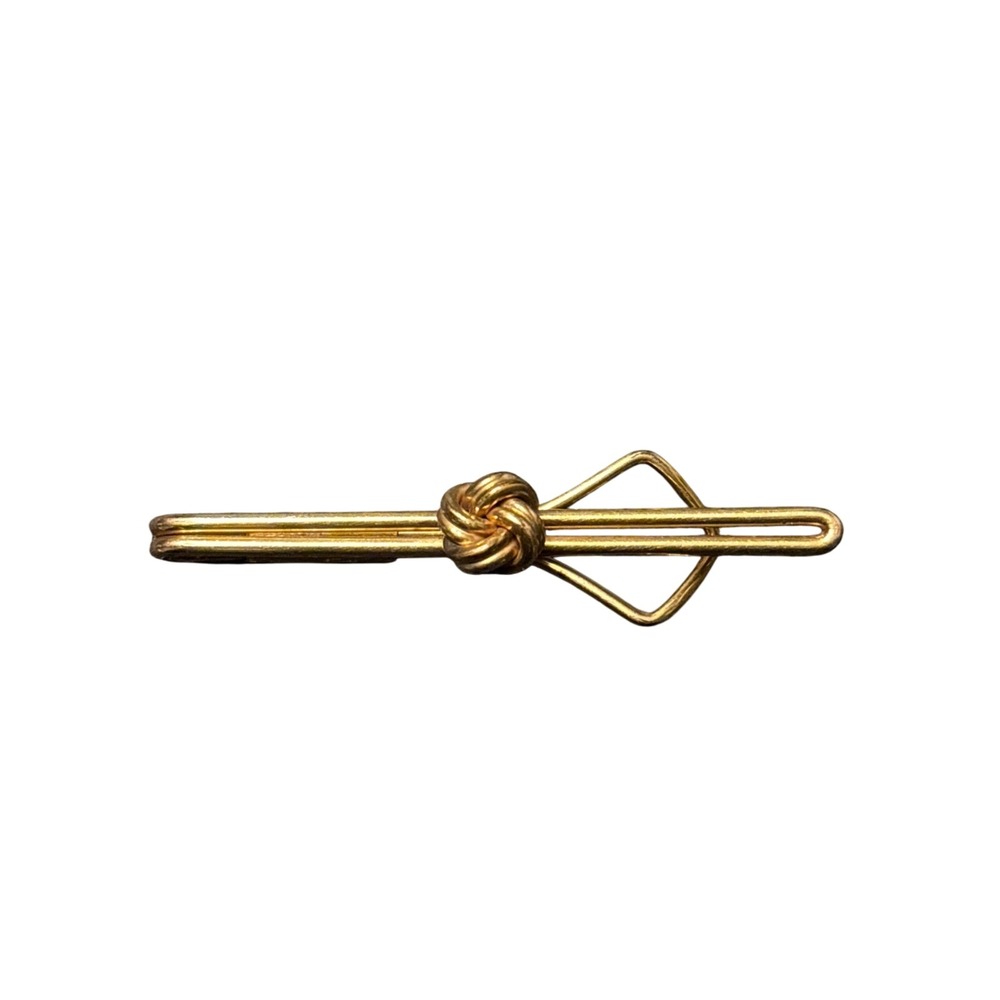 Vintage Swank Gold Plated Knot Tie Clip Diamond Bar Design‎ Mens Accessory